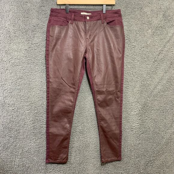 Levis Jeans Womens 32 Red 535 Skinny Coated Faux Leather Panel Moto Rocker Punk - Picture 1 of 16